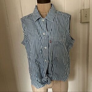 NEW LEVIS sz XL RUMI Sleeveless Striped Button Down Shirt Tied Front